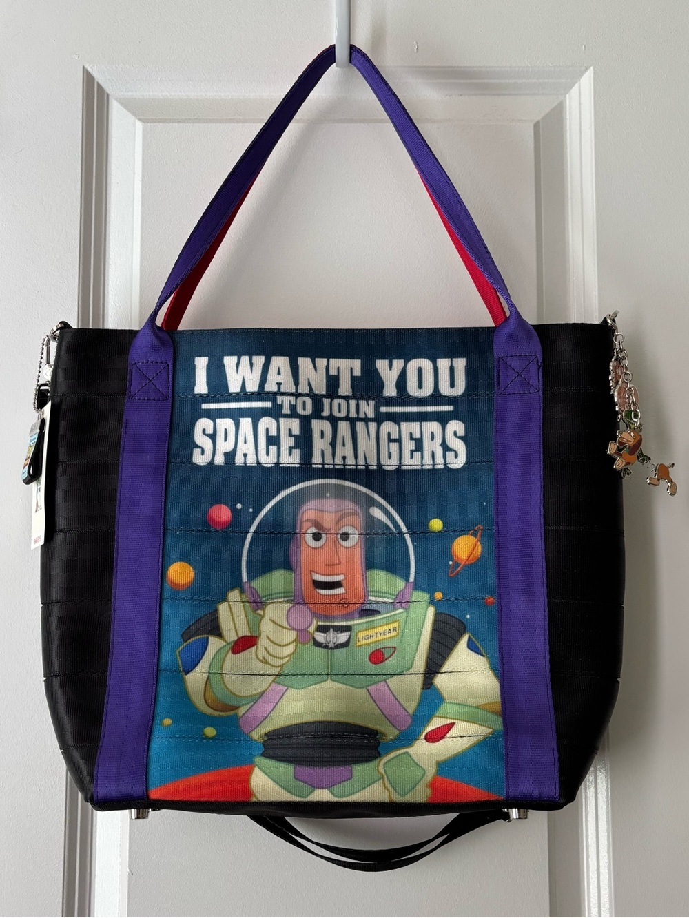Harveys Disney Parks Toy Story Seatbelt Bag Buzz Lightyear Woody Poster Tote
